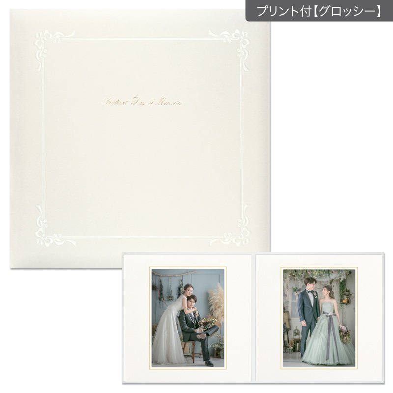 【ギフト】BM台紙　ホワイト 六切 2面（角×角）(プリント付【グロッシー（光沢あり）】)