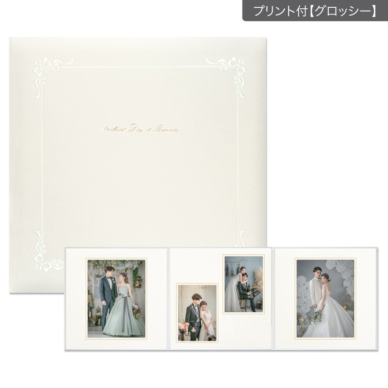 【ギフト】BM台紙　ホワイト 六切 3面（角×2L2×角）(プリント付【グロッシー（光沢あり）】)