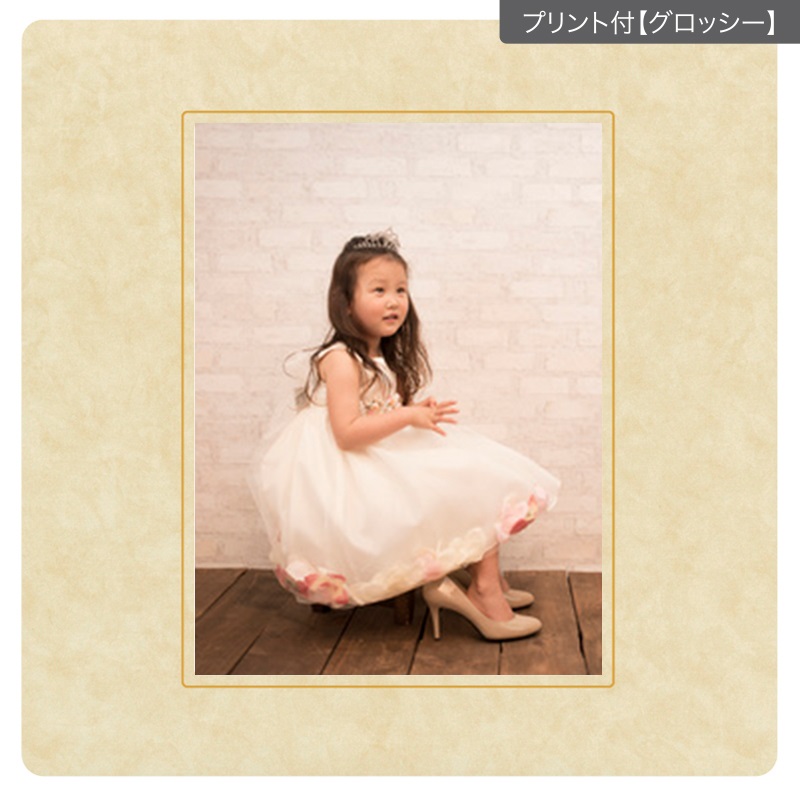 ヒンジ中枠【四切用】／六切角／ベージュ（TDNI）(プリント付【グロッシー（光沢あり）】)